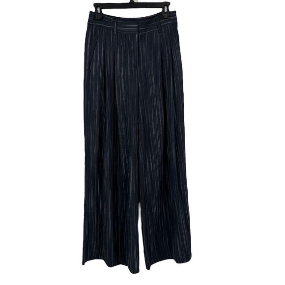 TWP Pants striped pleated wide leg navy blue size 0 - Picture 1 of 6